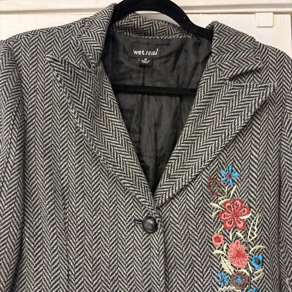 Wet Seal Womens Jacket Cropped Brown embroidered 2 buttons30% wool Size M - Picture 7 of 8